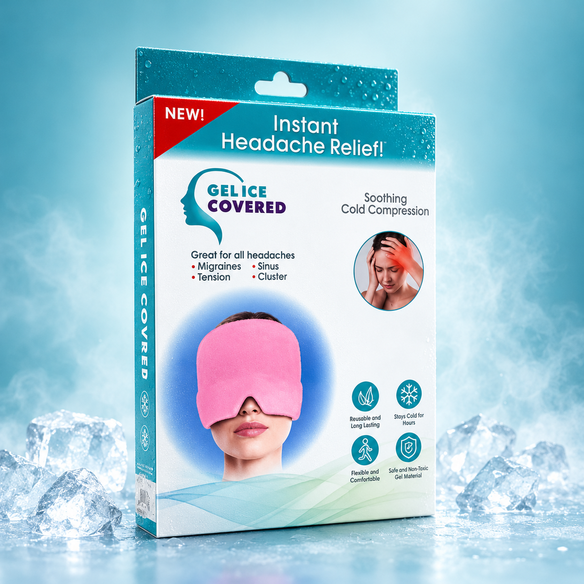 Headache Relief Gel Cap – Hot & Cold Therapy for Migraine, Tension Headaches & Puffy Eyes
