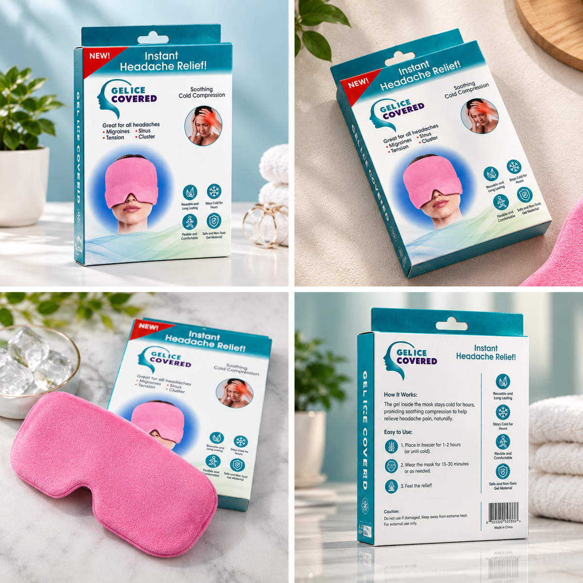 Headache Relief Gel Cap – Hot & Cold Therapy for Migraine, Tension Headaches & Puffy Eyes