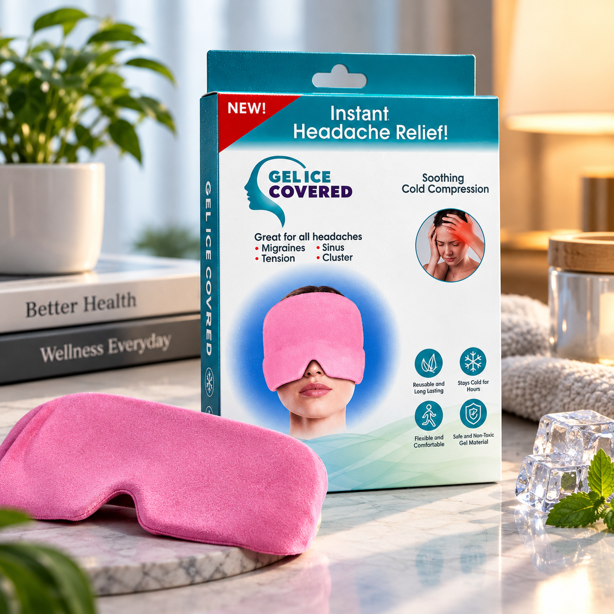 Headache Relief Gel Cap – Hot & Cold Therapy for Migraine, Tension Headaches & Puffy Eyes