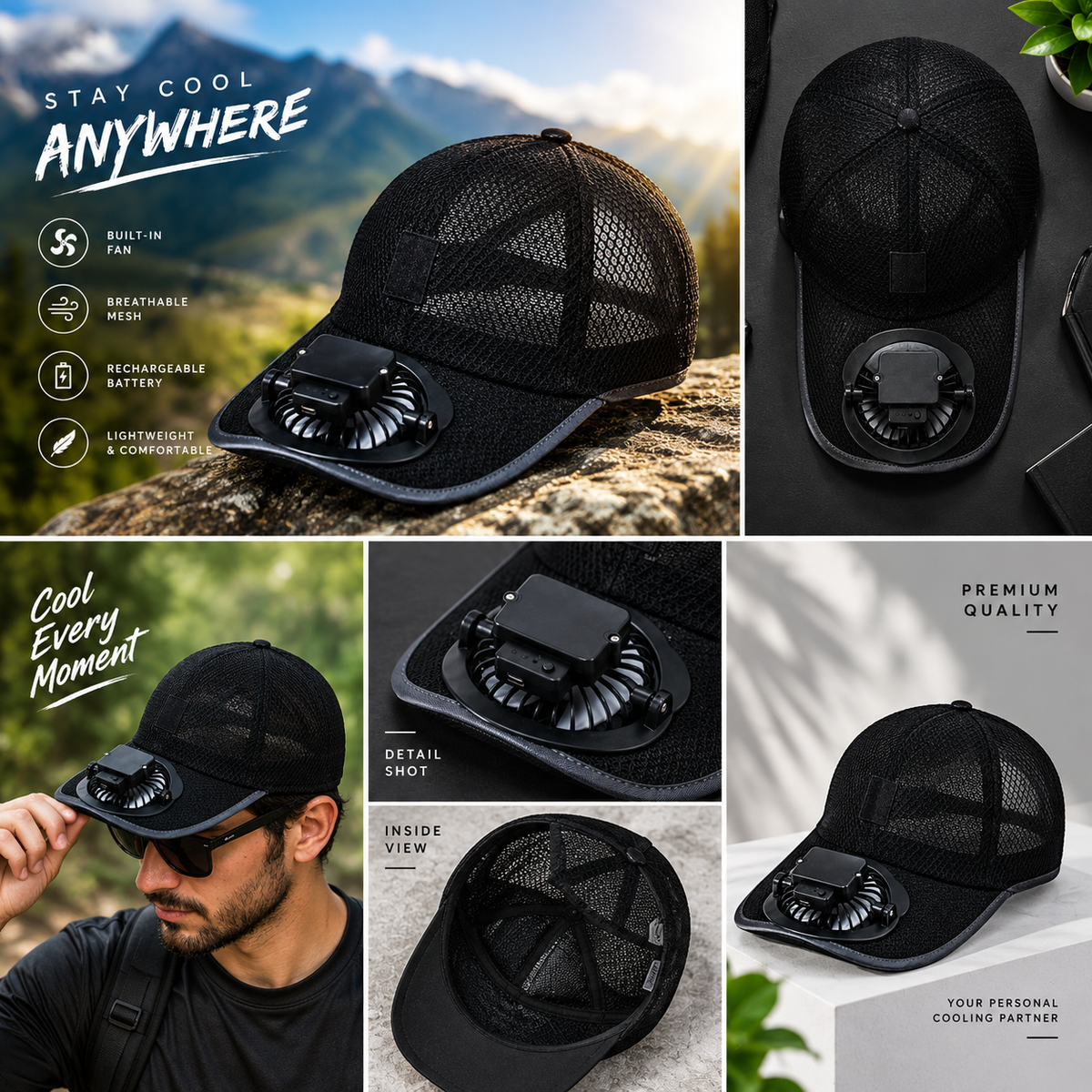 Portable Fan Cap for Men – USB Rechargeable Cooling Hat