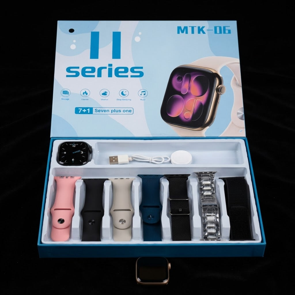 MTK-06 Smart Watch with 7+1 Multi-Color Strap Set