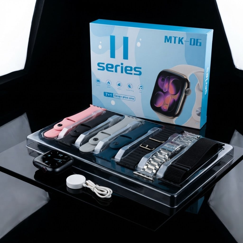 MTK-06 Smart Watch with 7+1 Multi-Color Strap Set