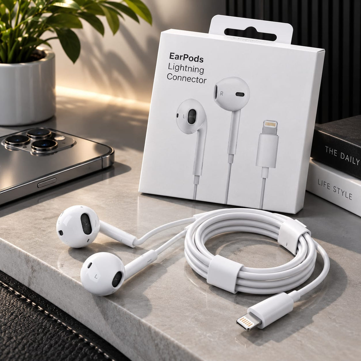 iPhone Handsfree with Lightning Connector – White Wired Earphones