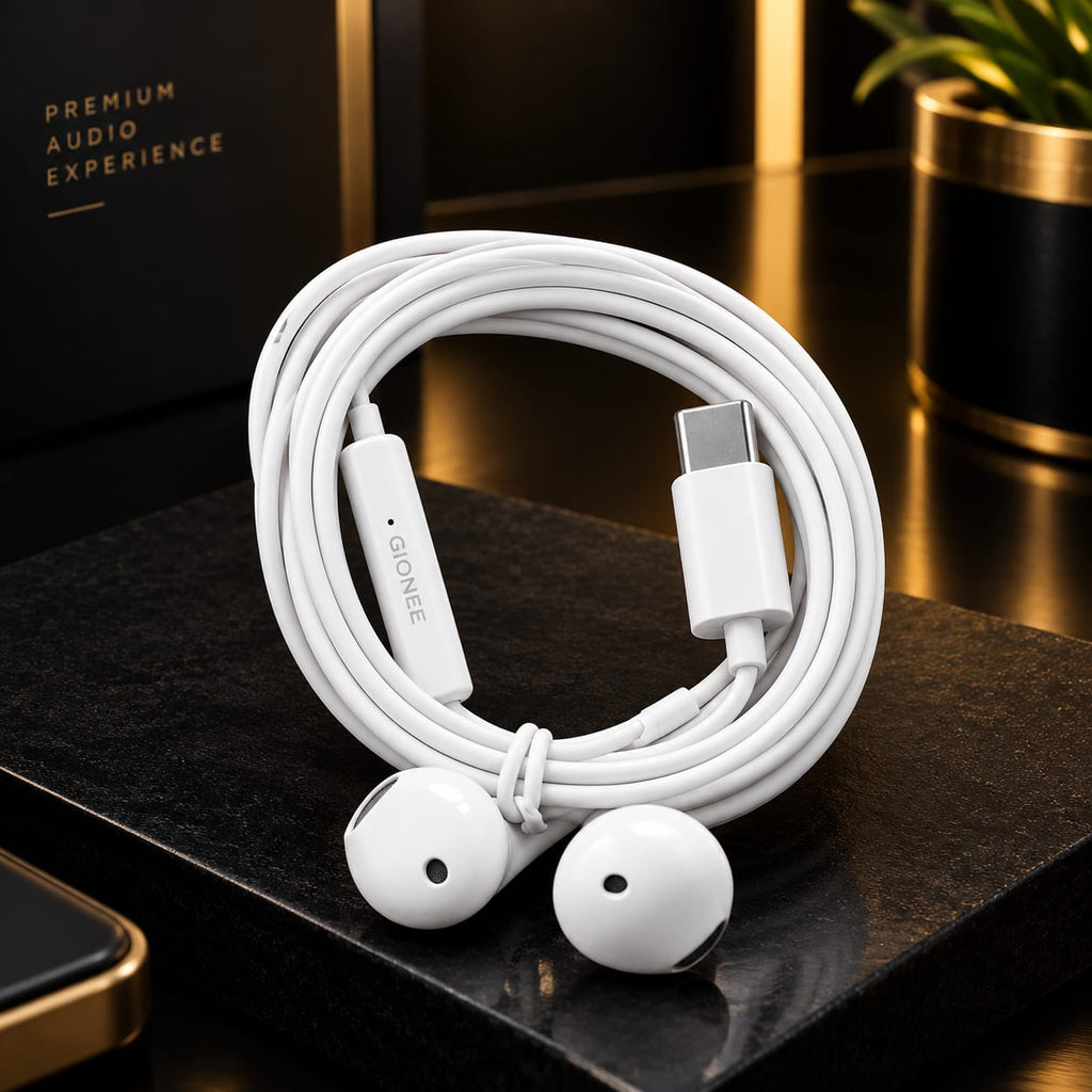 Gionee USB-C Wired Handsfree – White Earphones with Microphone