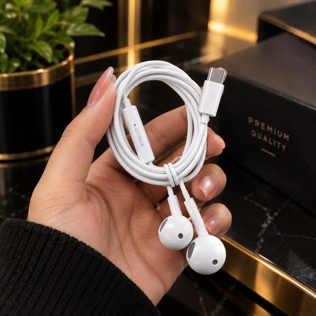 Gionee USB-C Wired Handsfree – White Earphones with Microphone