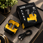U39 True Wireless Bluetooth Earbuds – Black & Yellow Charging Case