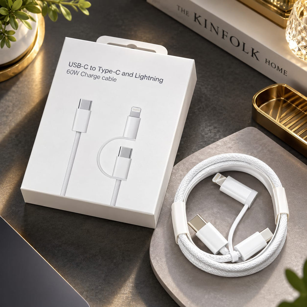USB-C to Lightning & USB-C 60W Fast Charging Cable – White