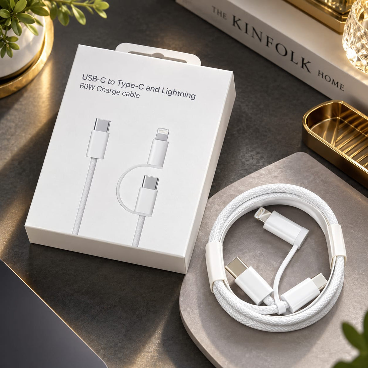 USB-C to Lightning & USB-C 60W Fast Charging Cable – White