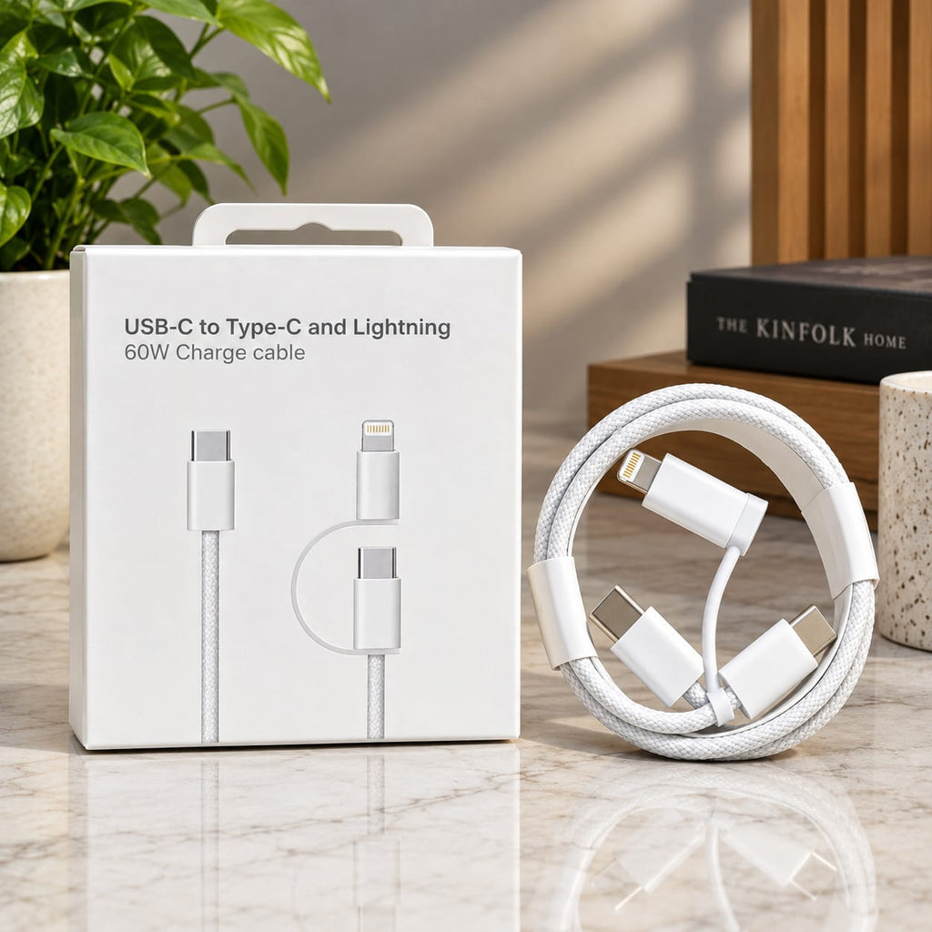 USB-C to Lightning & USB-C 60W Fast Charging Cable – White