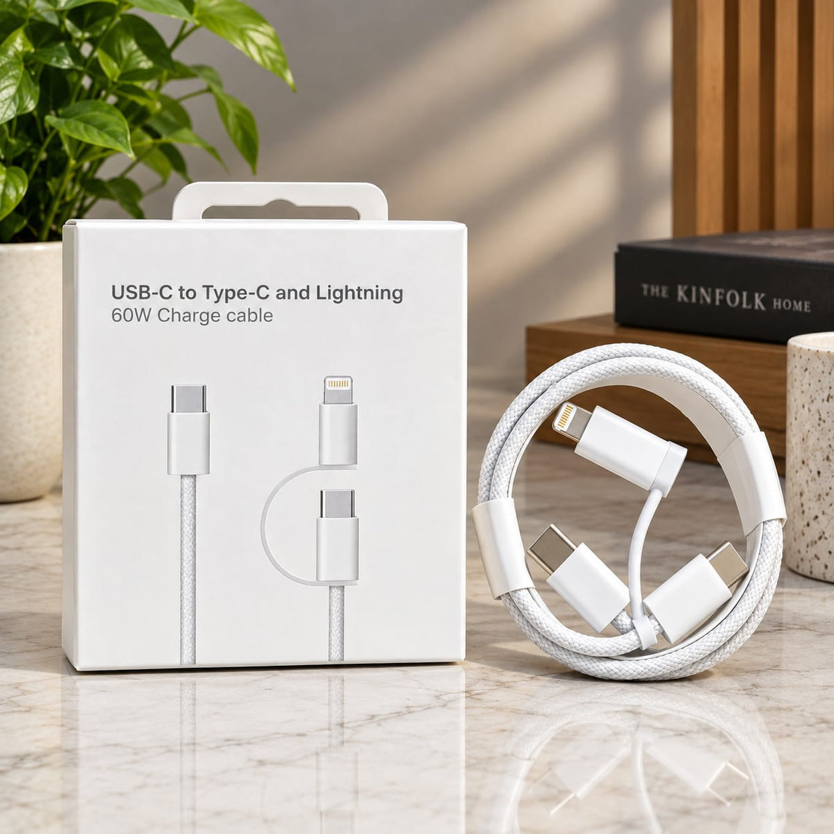USB-C to Lightning & USB-C 60W Fast Charging Cable – White