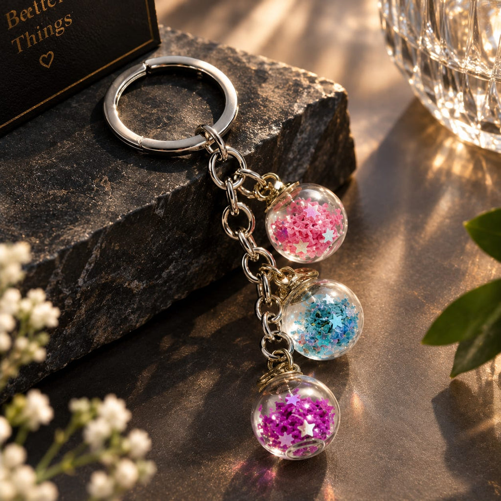 Glitter Ball Keychain – 3-Piece Charm Design