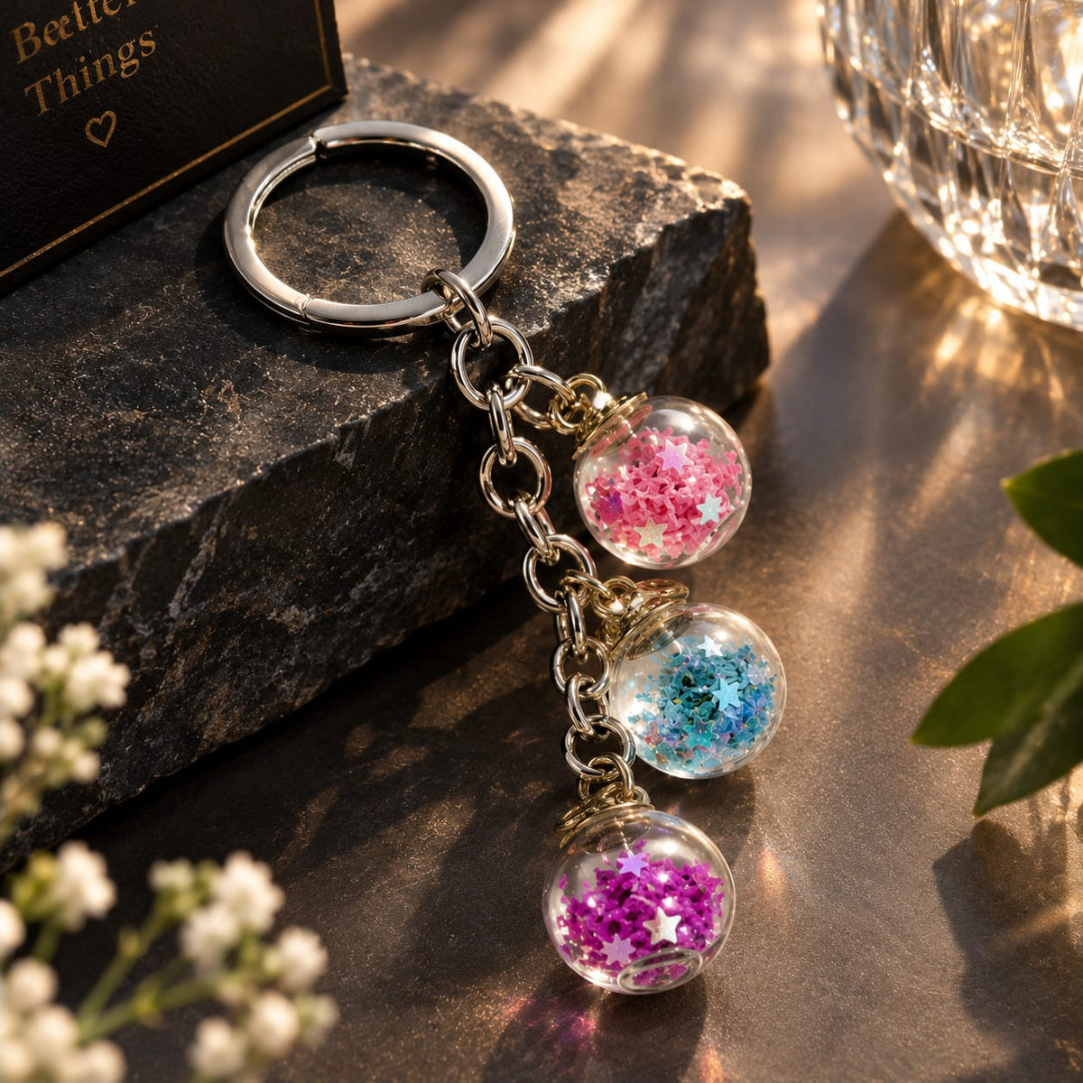 Glitter Ball Keychain – 3-Piece Charm Design