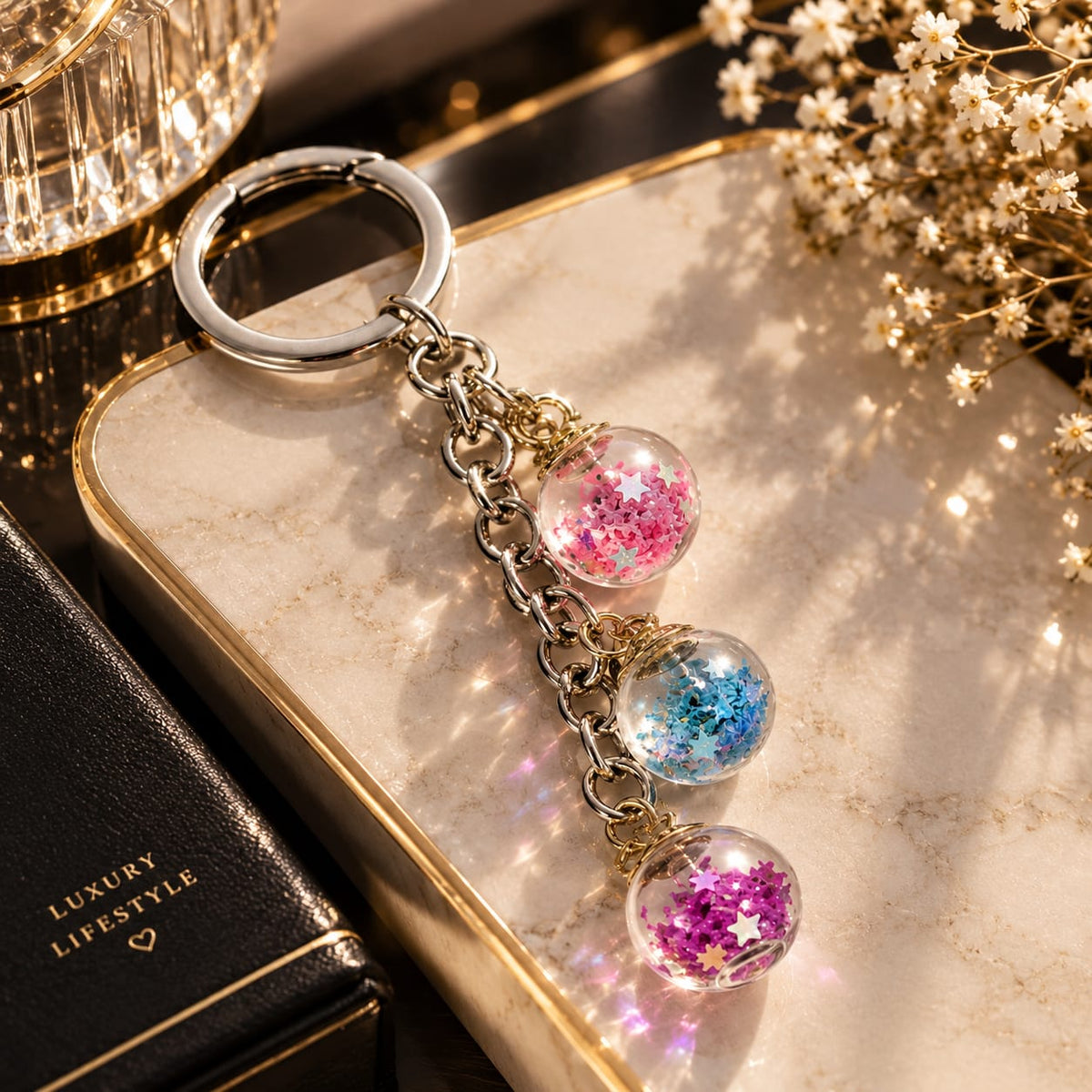 Glitter Ball Keychain – 3-Piece Charm Design