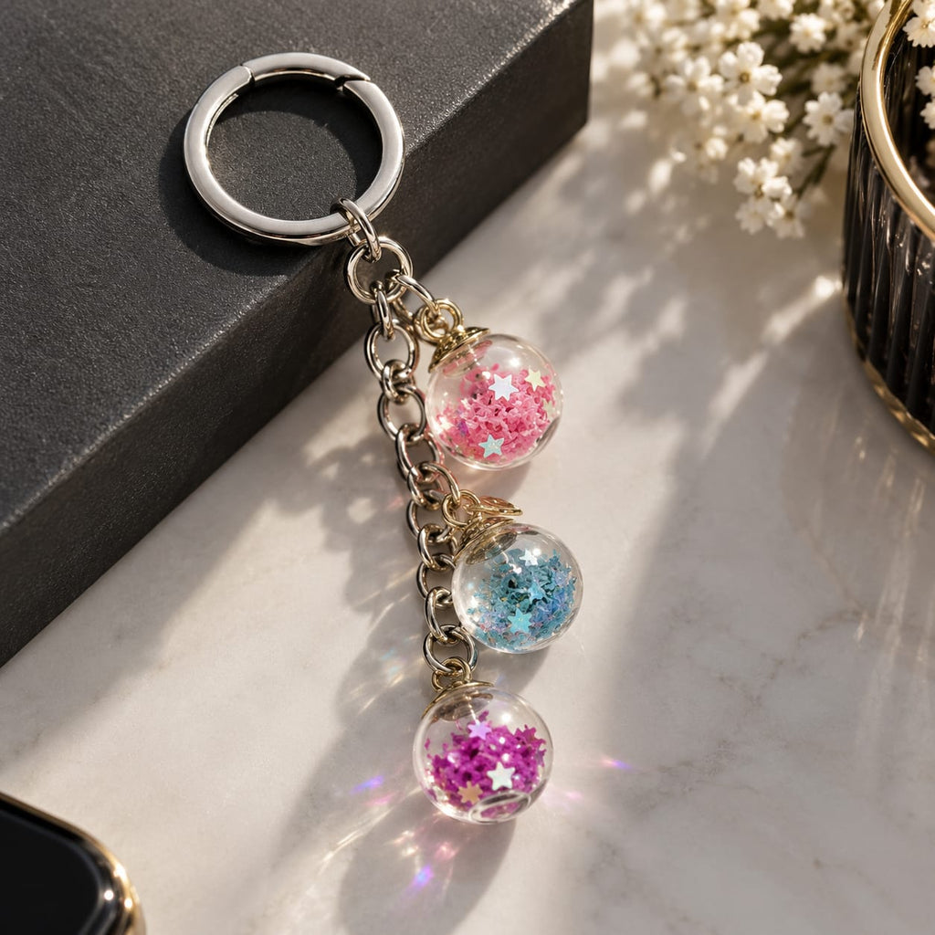 Glitter Ball Keychain – 3-Piece Charm Design