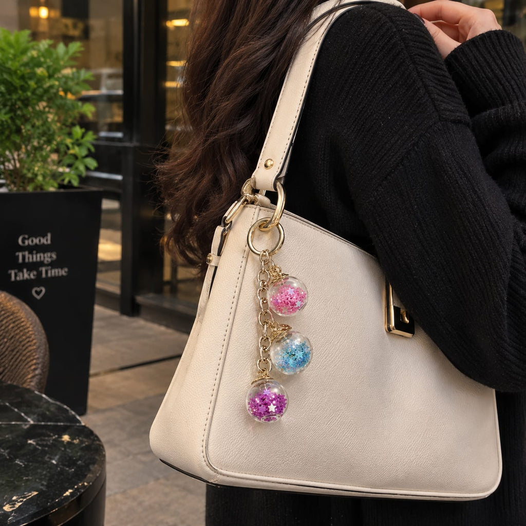 Glitter Ball Keychain – 3-Piece Charm Design