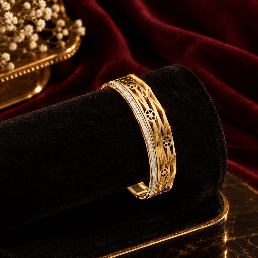 Golden Geometric Crystal Bangle Bracelet