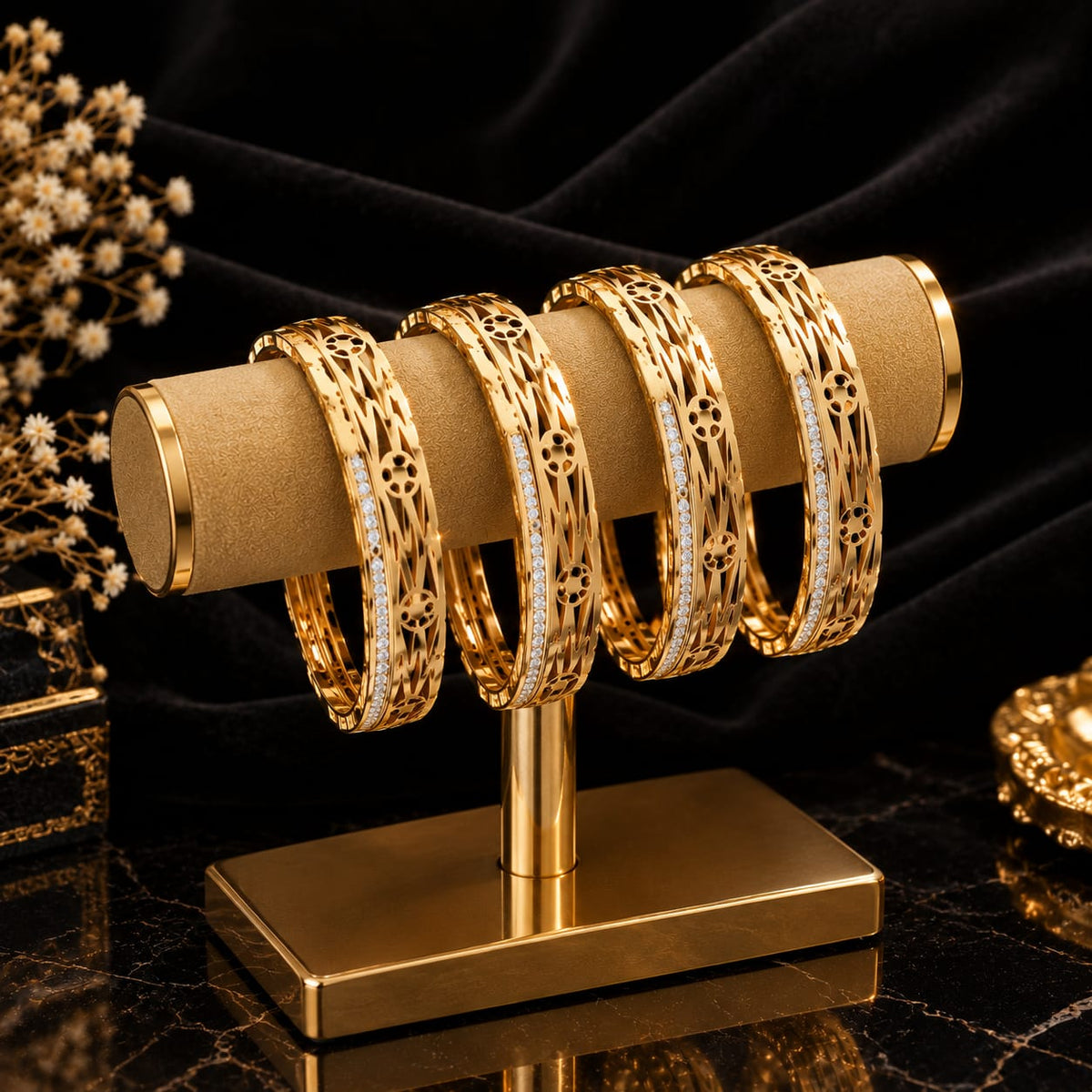 Golden Geometric Crystal Bangle Bracelet