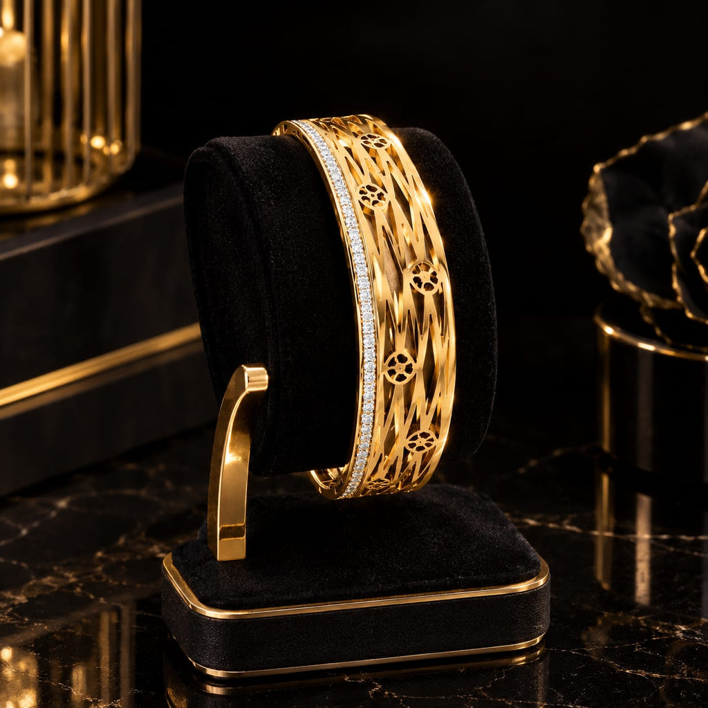 Golden Geometric Crystal Bangle Bracelet