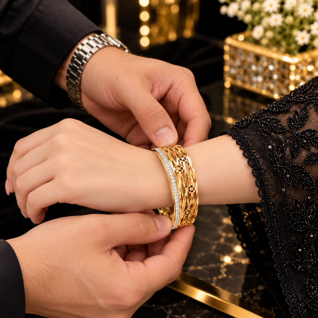 Golden Geometric Crystal Bangle Bracelet