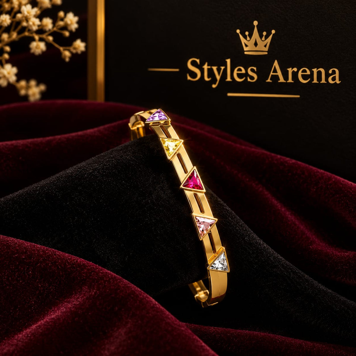 Golden Triangle Gemstone Bracelet – Geometric Design