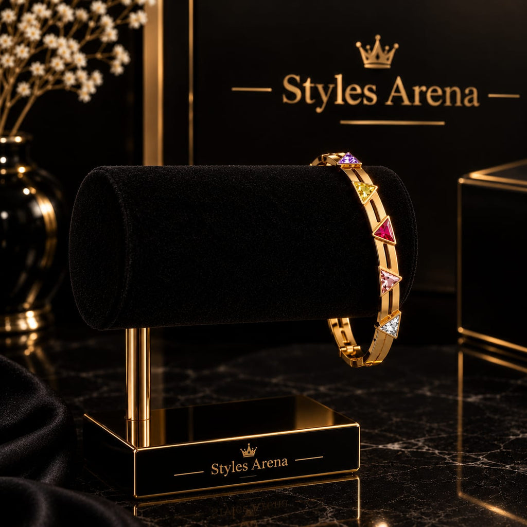 Golden Triangle Gemstone Bracelet – Geometric Design