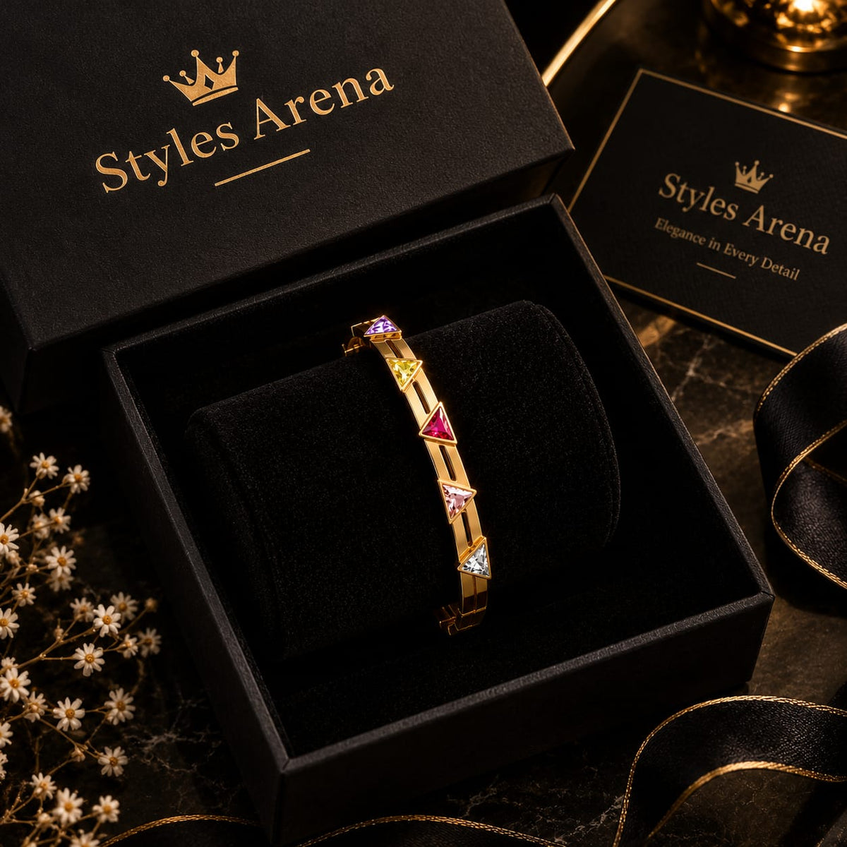 Golden Triangle Gemstone Bracelet – Geometric Design