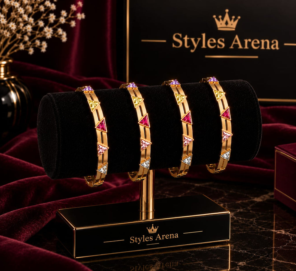 Golden Triangle Gemstone Bracelet – Geometric Design