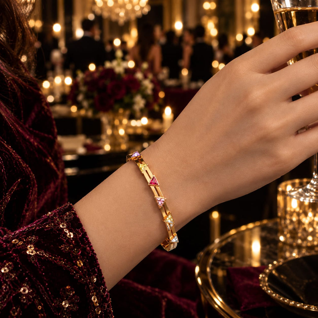 Golden Triangle Gemstone Bracelet – Geometric Design