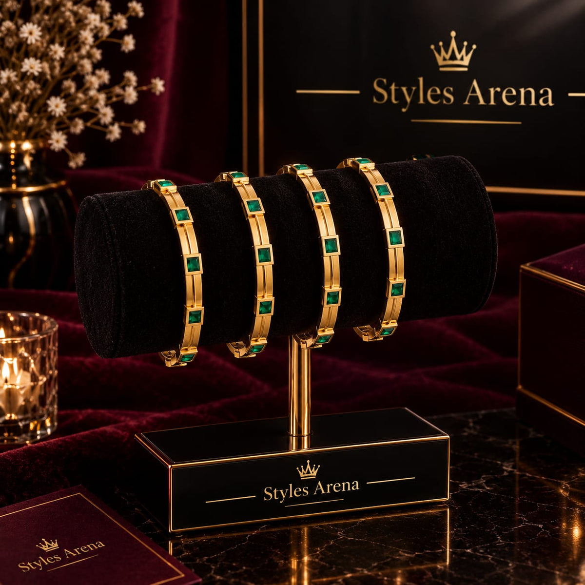 Golden Green Stone Bangle Bracelet – Elegant Design