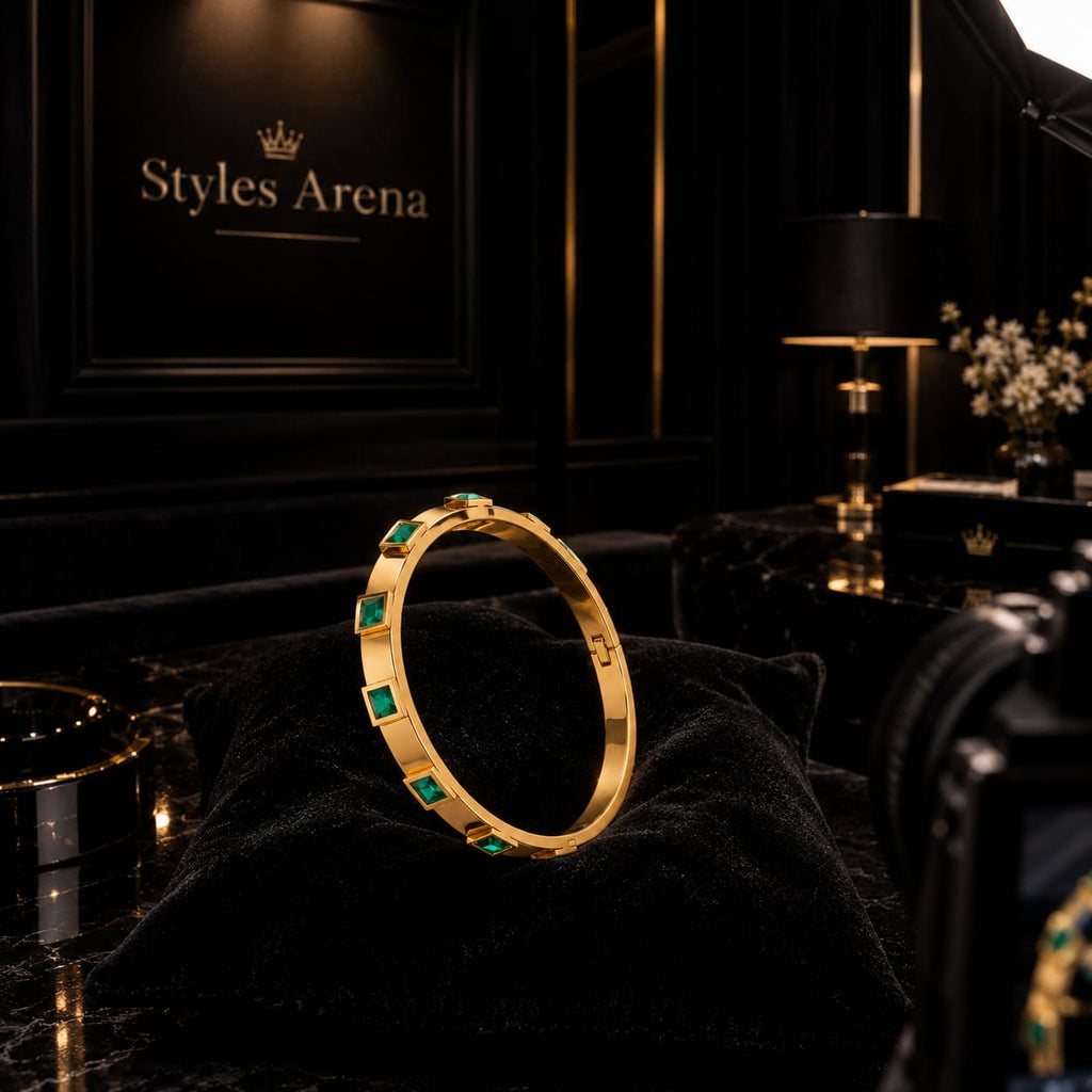 Golden Green Stone Bangle Bracelet – Elegant Design