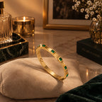 Golden Green Stone Bangle Bracelet – Elegant Design