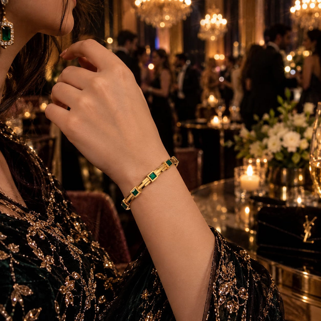 Golden Green Stone Bangle Bracelet – Elegant Design