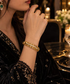 Golden Floral Bangle Bracelet with Crystal Detail