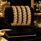 Golden Floral Bangle Bracelet with Crystal Detail