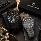 Chronograph-Style Analog Watch - Matte Black & Gray