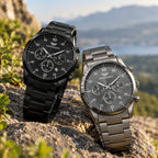 Chronograph-Style Analog Watch - Matte Black & Gray