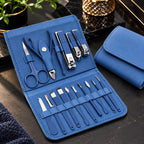 16-Piece Stainless Steel Manicure & Pedicure Set | Portable Grooming Kit with Leather Case