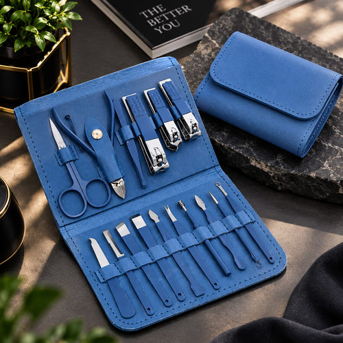 16-Piece Stainless Steel Manicure & Pedicure Set | Portable Grooming Kit with Leather Case