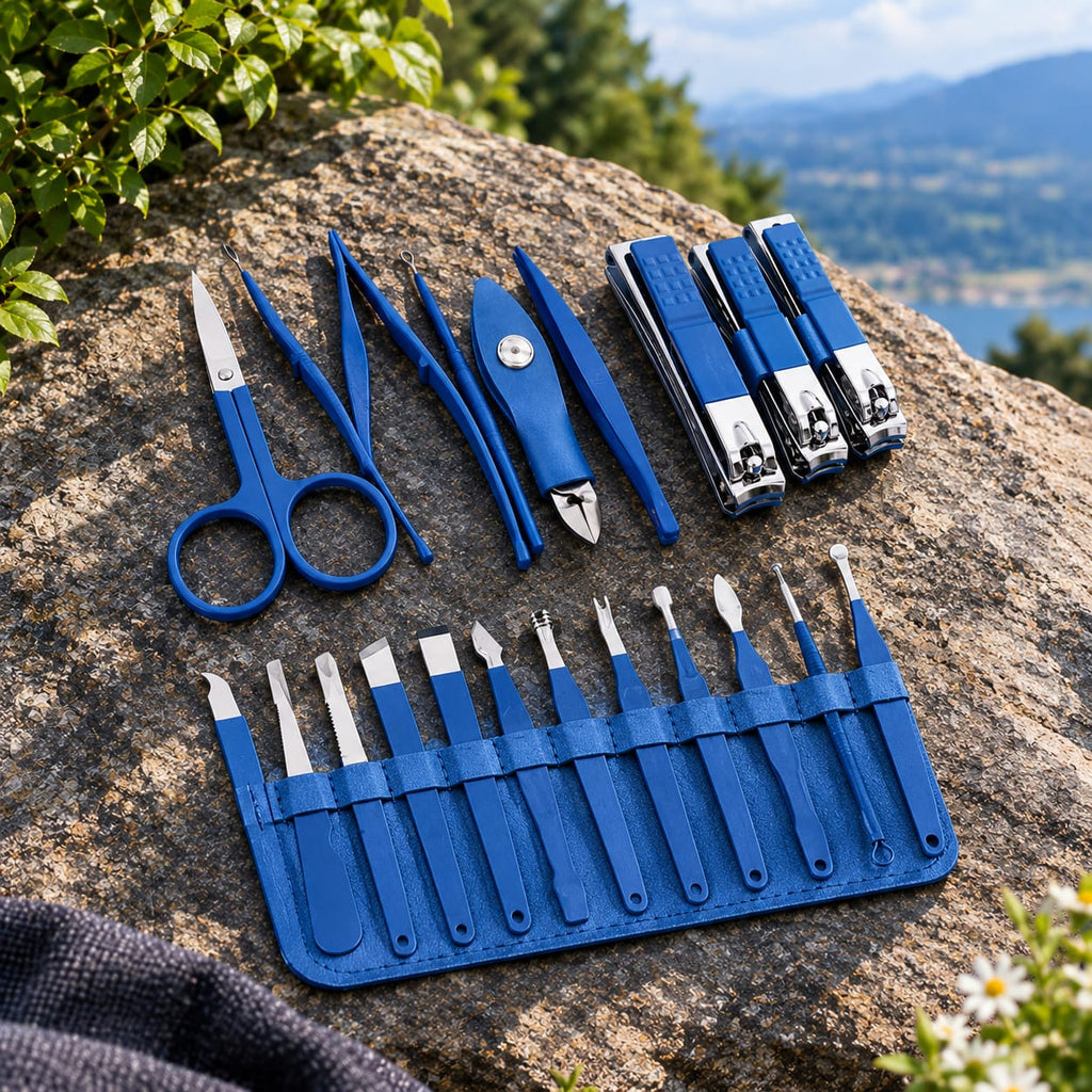 16-Piece Stainless Steel Manicure & Pedicure Set | Portable Grooming Kit with Leather Case