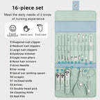 16-Piece Stainless Steel Manicure & Pedicure Set | Portable Grooming Kit with Leather Case