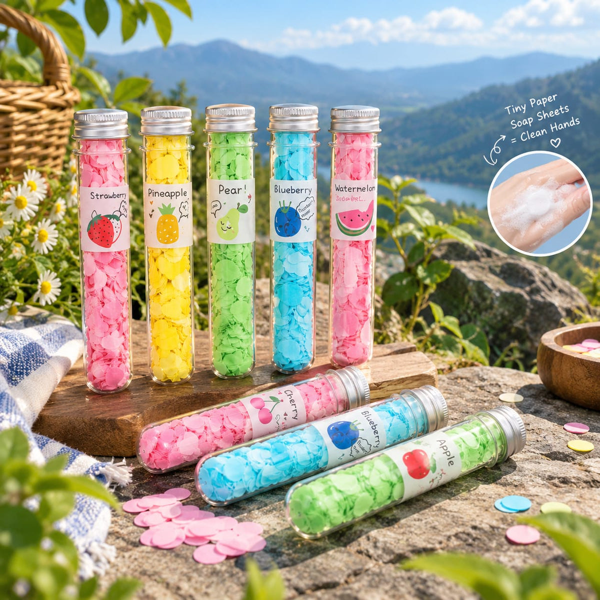 Portable Disposable Soap Paper Flakes | Flower-Shaped Travel Soap Sheets in Tube Bottle