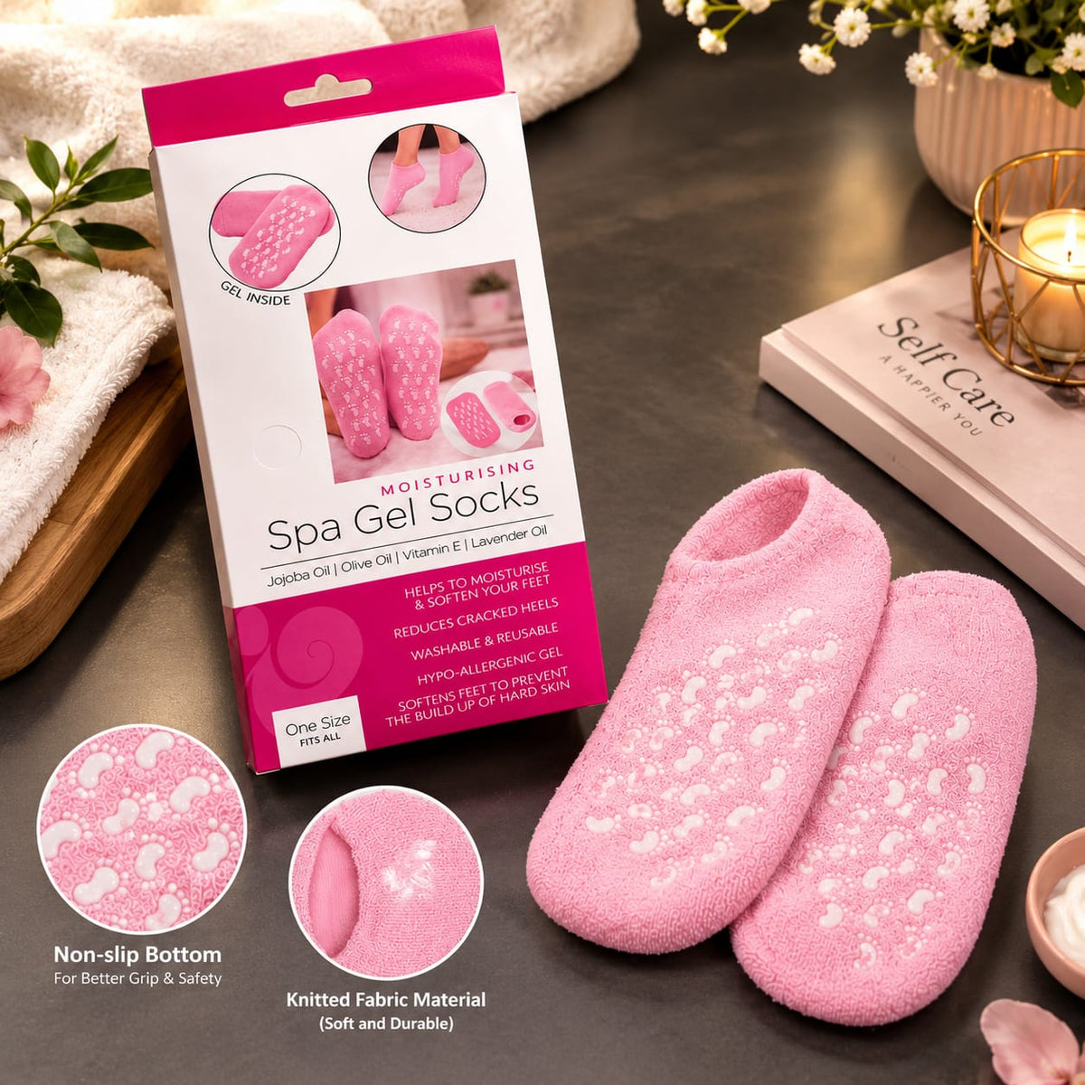 Reusable Silicone Moisturizing Spa Socks for Dry Feet & Cracked Heels | Overnight Foot Care