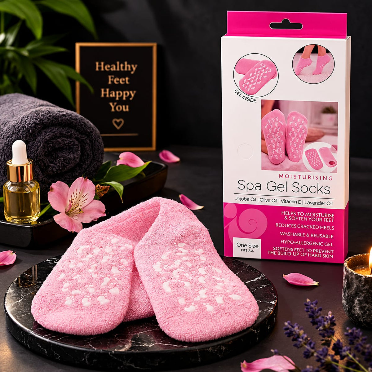 Reusable Silicone Moisturizing Spa Socks for Dry Feet & Cracked Heels | Overnight Foot Care