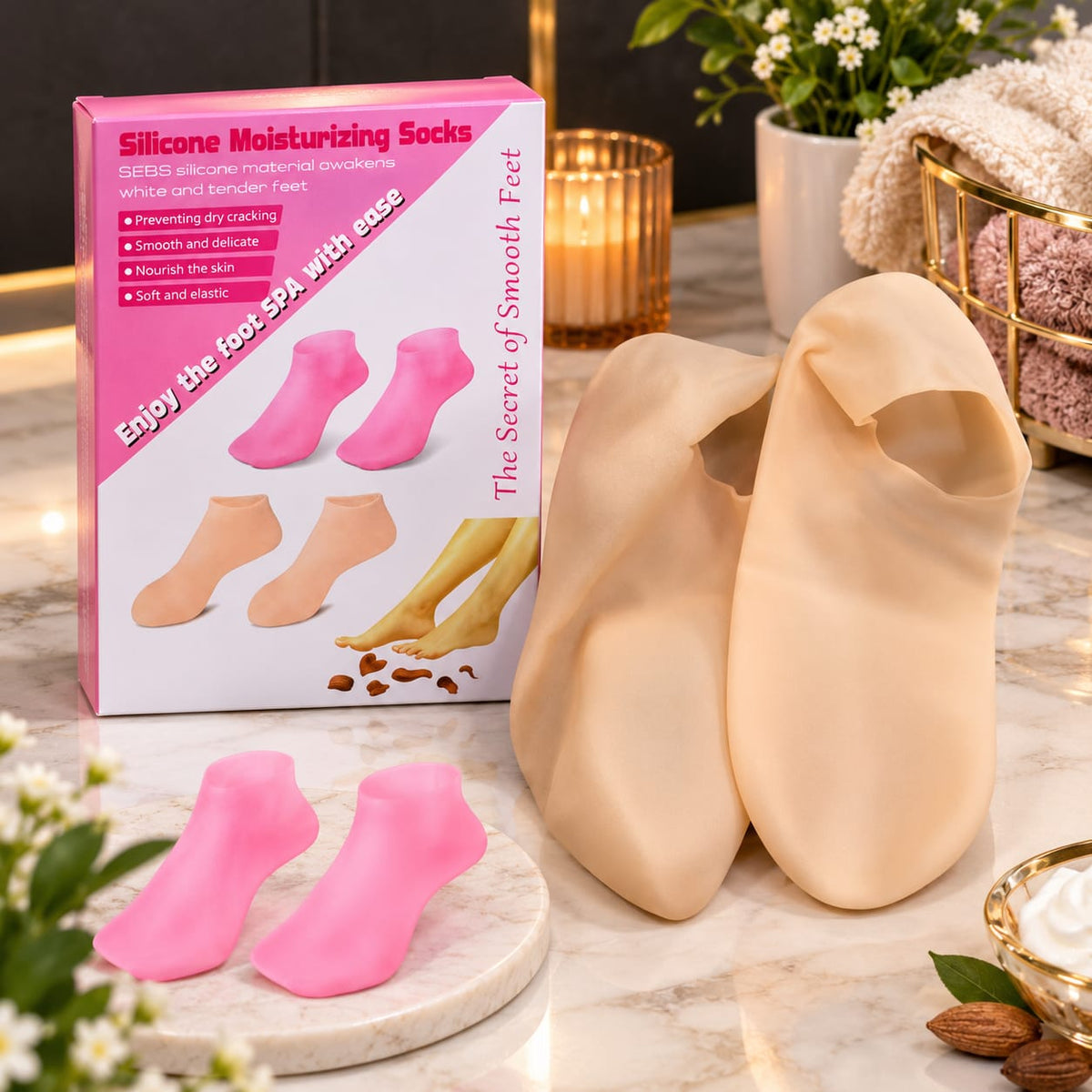 Silicone Jelly Socks for Dry Feet & Cracked Heels | Moisturizing Gel Foot Care Socks | Box Packed