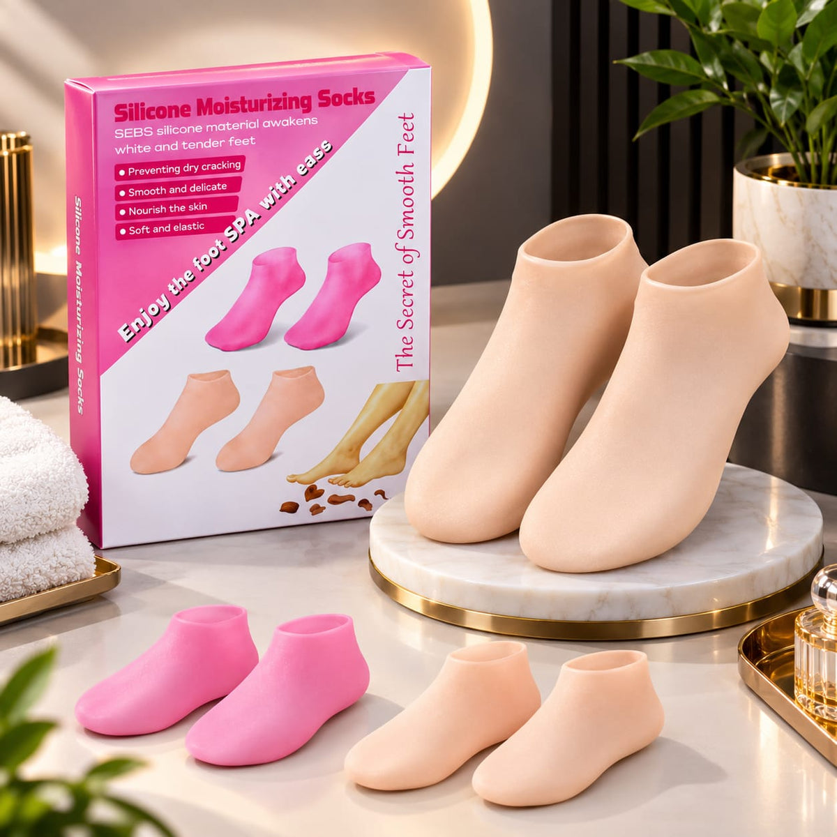 Silicone Jelly Socks for Dry Feet & Cracked Heels | Moisturizing Gel Foot Care Socks | Box Packed
