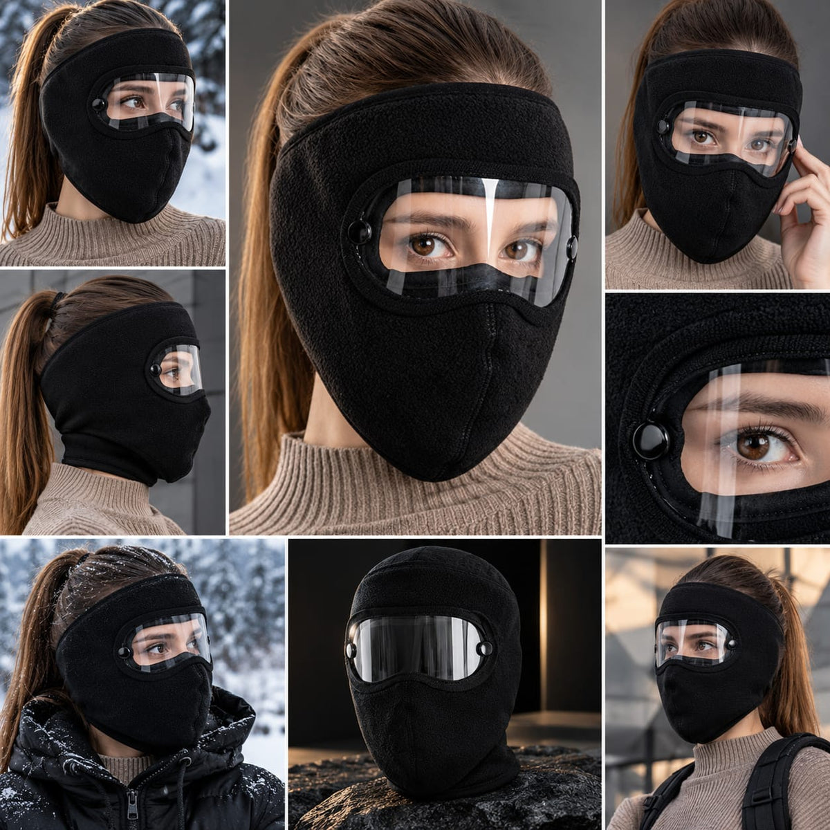 Windproof Winter Full Face Mask with Anti-Fog Goggles | Thermal Polar Fleece Face Cover for Outdoor Sports & Cycling